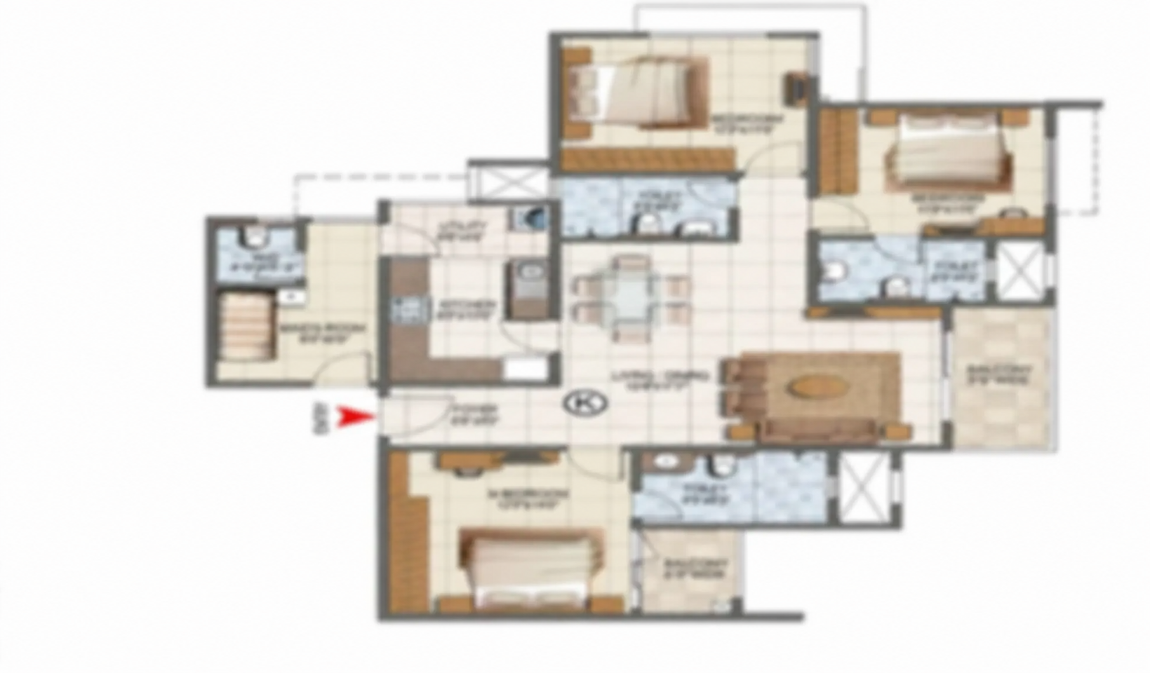 3 BHK Comfort floor plan - click to unlock